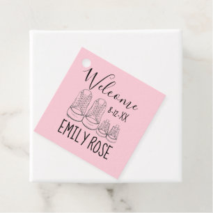 WELCOME New Arrival Baby Shoes Shower Pink Favour Tags