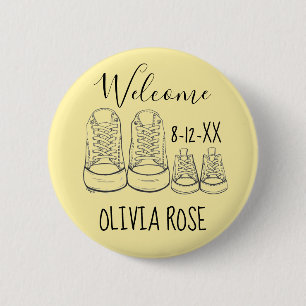 WELCOME New Arrival Baby Shoes Shower Yellow 2 Inch Round Button