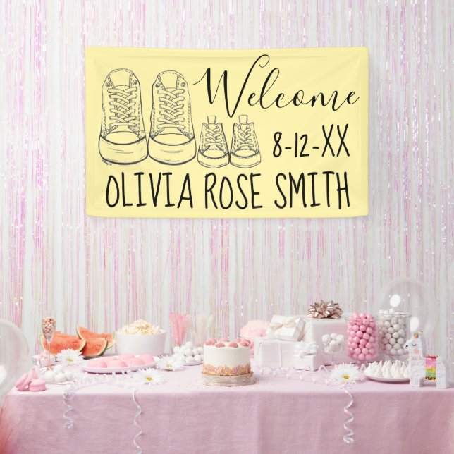 WELCOME New Arrival Baby Shoes Shower Yellow Banner (Party)