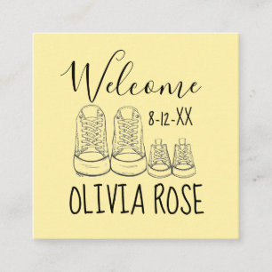 WELCOME New Arrival Baby Shoes Shower Yellow Enclosure Card