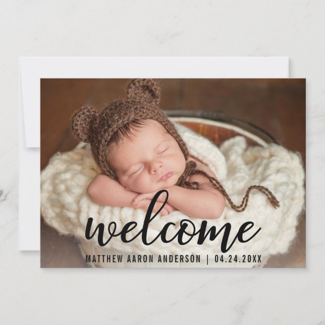 Welcome New Baby Announcement Blk Card (Front)
