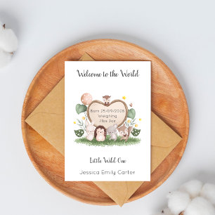 Welcome New Baby Girl Woodland Animals Card