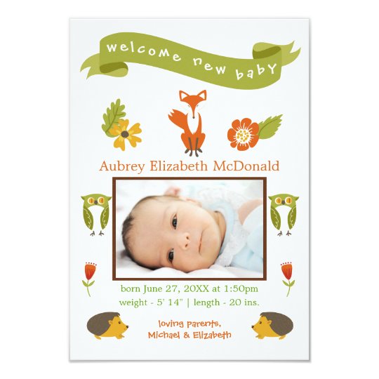 Welcome New Baby Woodland - 3x5 Birth Announcement