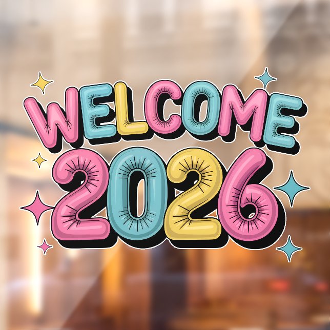 Welcome New Year 2026 Colourful Balloon Typography Window Cling (Sheet 2)