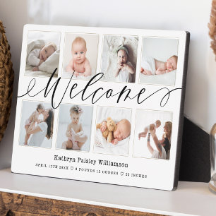 Welcome Newborn Baby Birth Stats & Photo Collage Plaque