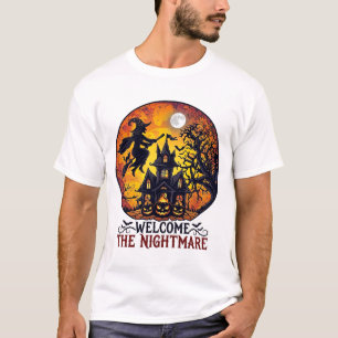 Welcome Nightmare Halloween Haunted House Flying W T-Shirt