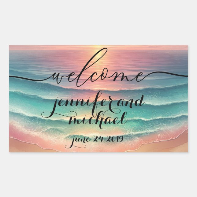 Welcome Ocean Beach Watercolor Sea Sun Sticker (Front)