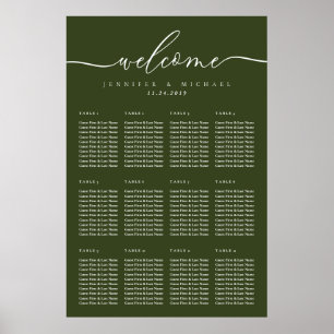 Welcome Olive Green Wedding Table Seating Poster