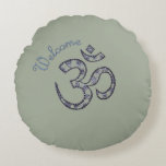 Welcome Om Customizable Meditation Cushion<br><div class="desc">This meditation cushion features the fun pun,  "welcome om."  Inside the om symbol there are henna-inspired flowers.  The cushion could also be used decoratively.</div>