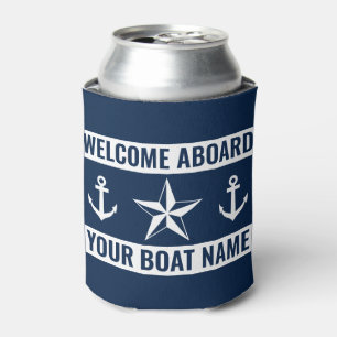 Welcome on board custom boat name nautical star can cooler