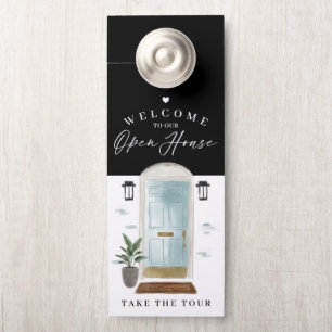 Welcome Open House Mint Watercolor Front Door Door Hanger