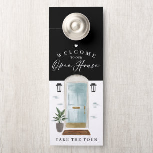 Welcome Open House Mint Watercolor Front Door Hanger