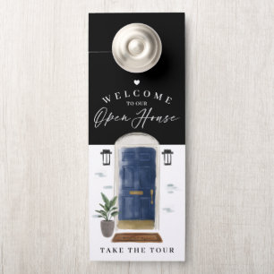 Welcome Open House Navy Watercolor Front Door Hanger