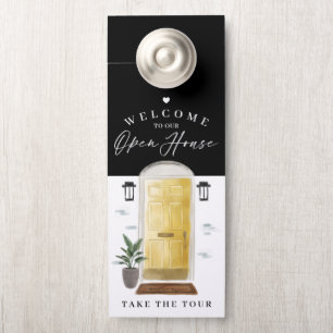 Welcome Open House Yellow Watercolor Front Door Hanger