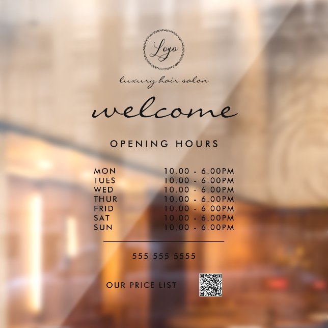 Welcome Opening Hours Logo QR Code Transparent  Window Cling (Sheet 2)