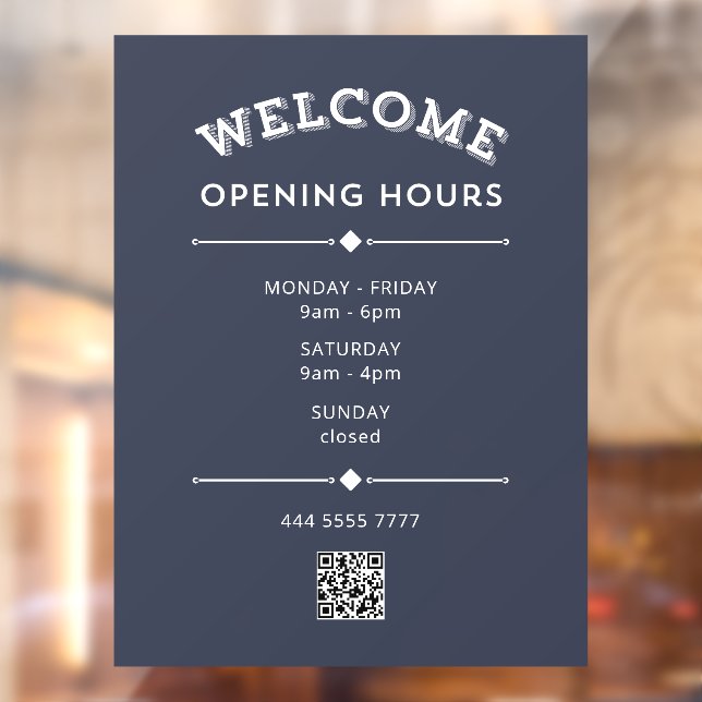 Welcome Opening Hours with QR Code White on Grey Window Cling (Sheet 2)