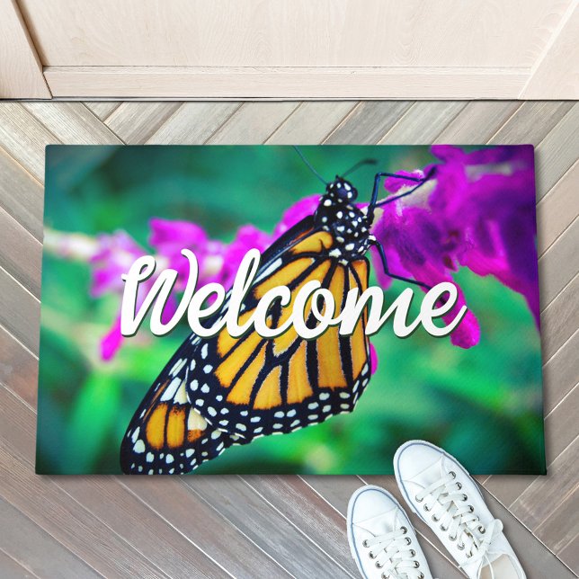 Welcome Orange Monarch Butterfly Photo Colourful Doormat (Creator Uploaded)