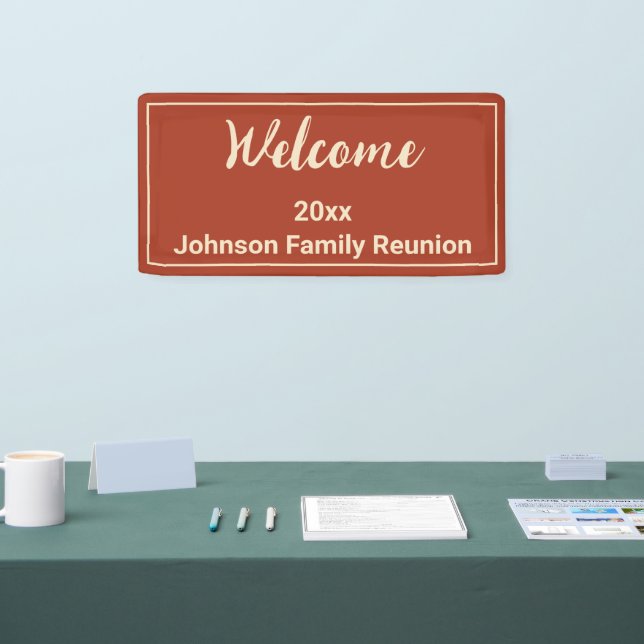 Welcome Orange Red & Off-White Name Family Reunion Banner (Tradeshow)