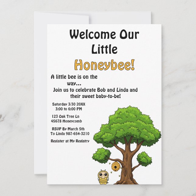 Welcome Our Little Honeybee Baby Shower Invitation (Front)