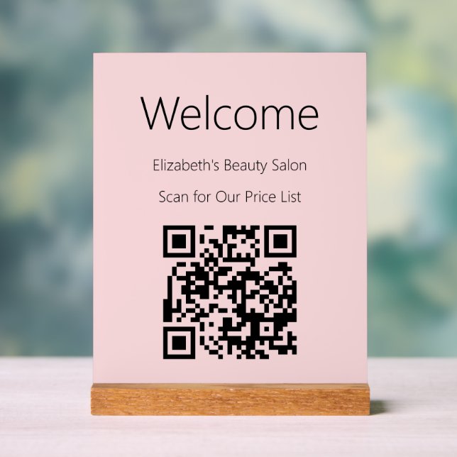 Welcome  Pale Pink Scan QR Code for Price List Acrylic Sign (Neutral)