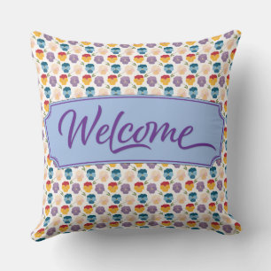 Welcome Pansy flower pattern Throw Pillow