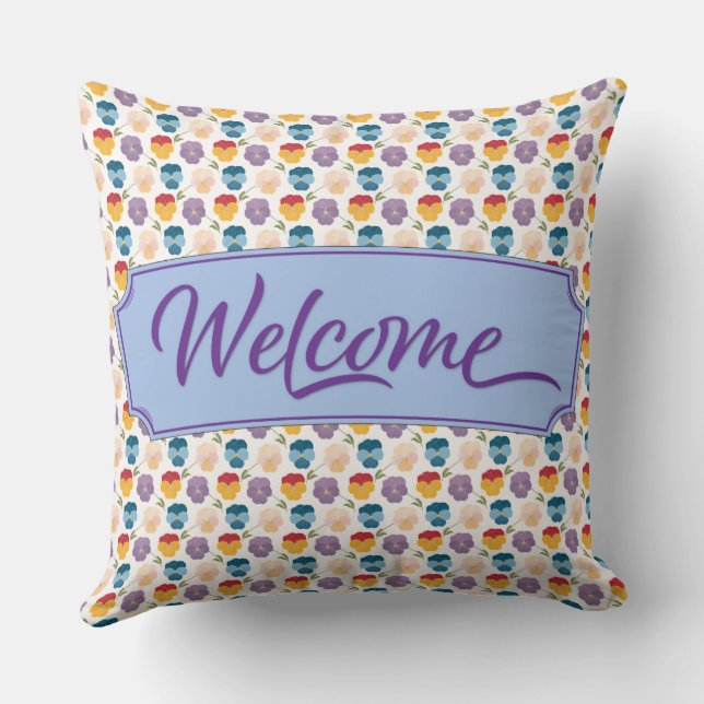 Welcome Pansy flower pattern   Throw Pillow (Back)