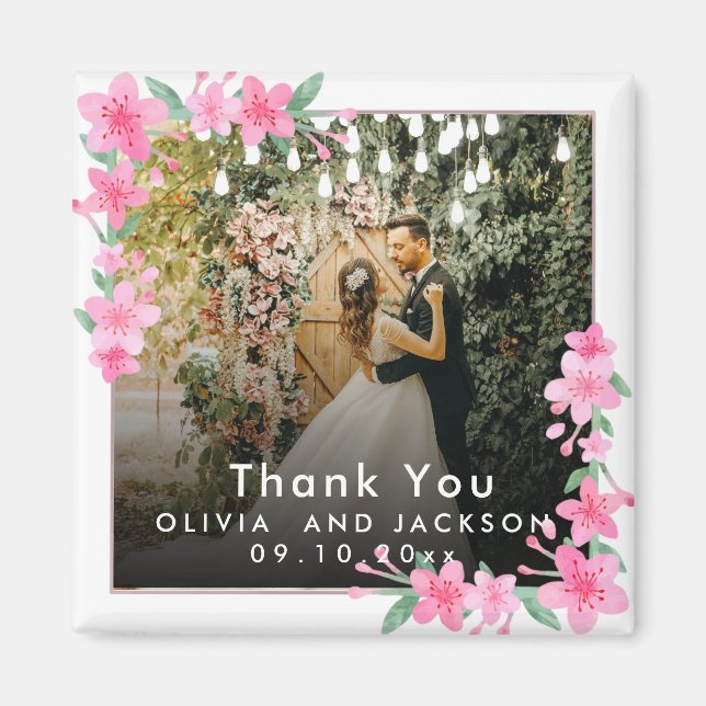 Welcome Party Pink Floral Golden Frame wedding Magnet (Front)