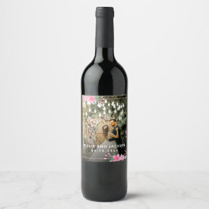 Welcome Party Pink Floral Golden Frame wedding Wine Label