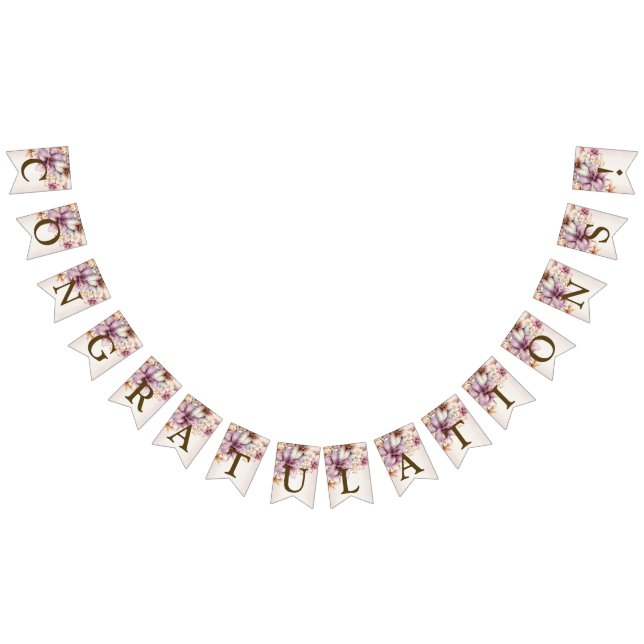 Welcome Party Watercolor Boho Pink Flowers Elegant Bunting Flags (All)