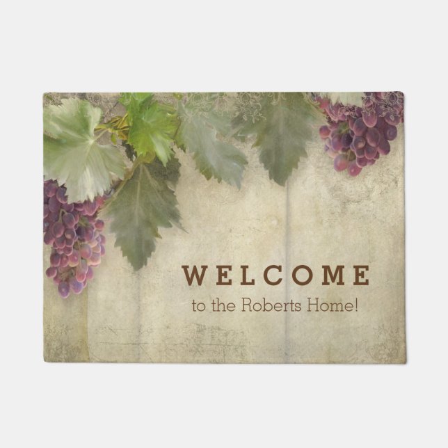 Welcome Personalized Elegant Rustic Vineyard Wine Doormat (Front)