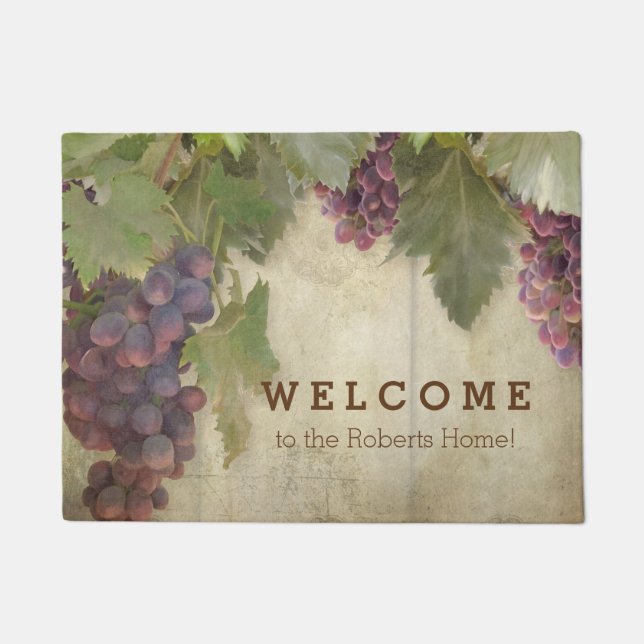 Welcome Personalized Elegant Rustic Vineyard Wine Doormat (Front)