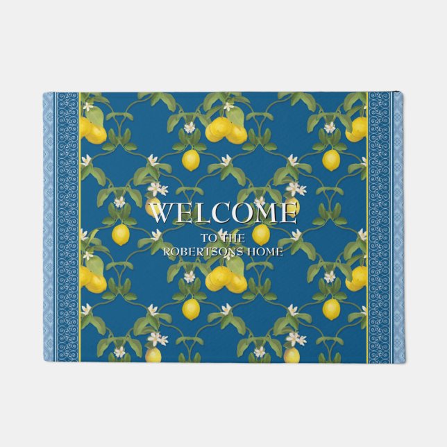 Welcome Personalized Family Lemon Flower Trellis Doormat (Front)