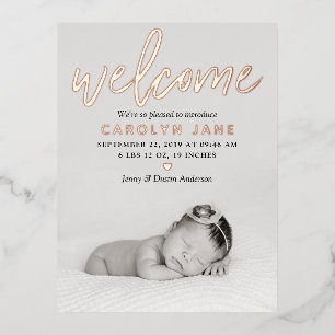 "Welcome" Photo Real Foil Birth Announcement