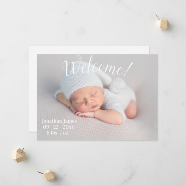 Welcome Photo Script Gender Neutral Birth Announcement (Front/Back In Situ)