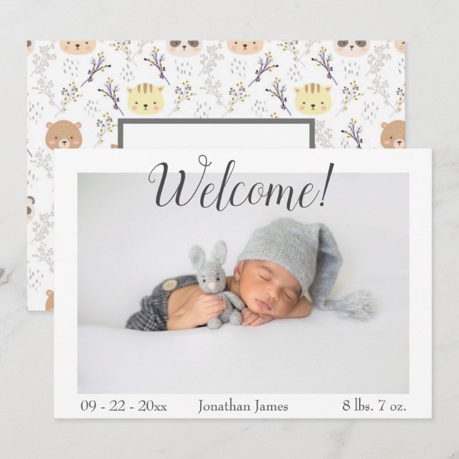 Welcome Photo Script Stats Birth Announcement (Front/Back)