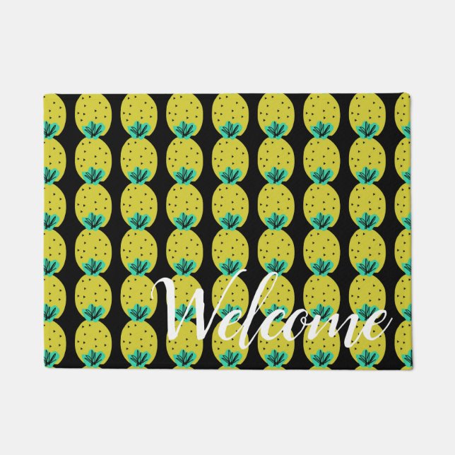 Welcome Pineapple Doodles Personalized Doormat (Front)
