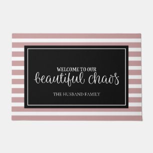 Welcome Pink and White Personalized Family Name Doormat