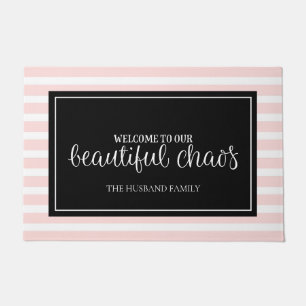 Welcome Pink and White Personalized Family Name  Doormat