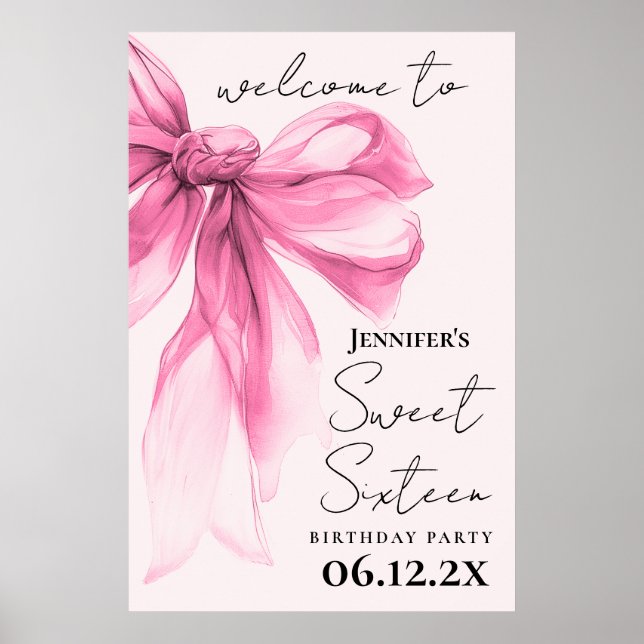 Welcome Pink Bow Coquette Script Sweet 16 Blush  Poster (Front)