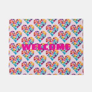 Welcome, Pink, Colourful Hearts, New Home, Door Ma Doormat