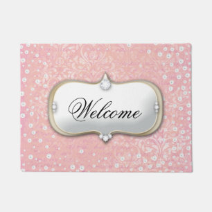 Welcome Pink Damask Pearl Monogram Doormat