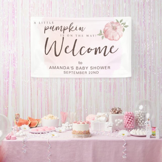 Welcome Pink Little Pumpkin Fall Baby Shower Banner (Party)