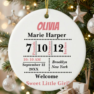Welcome pink New baby girl Personalized name, Ceramic Ornament