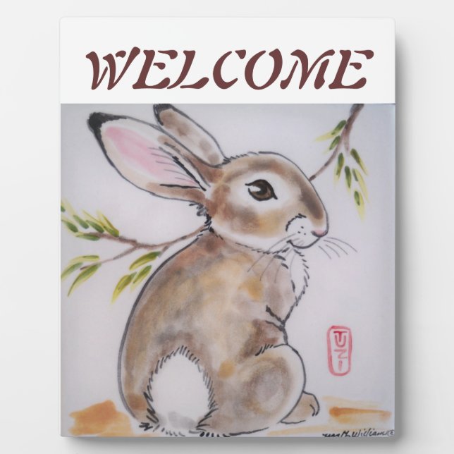 Welcome Placque Bunny Rabbit, perfect hostess gift Plaque (Front)
