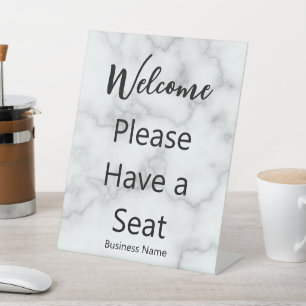 Welcome Please Have a Seat Marble Business Name Pedestal Sign