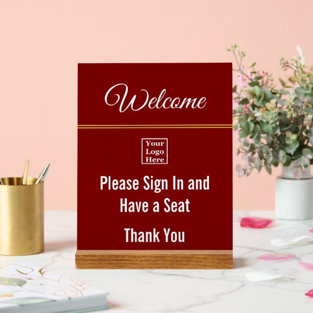 Welcome Please Sign In and Logo Deep Red Acrylic (Wedding)
