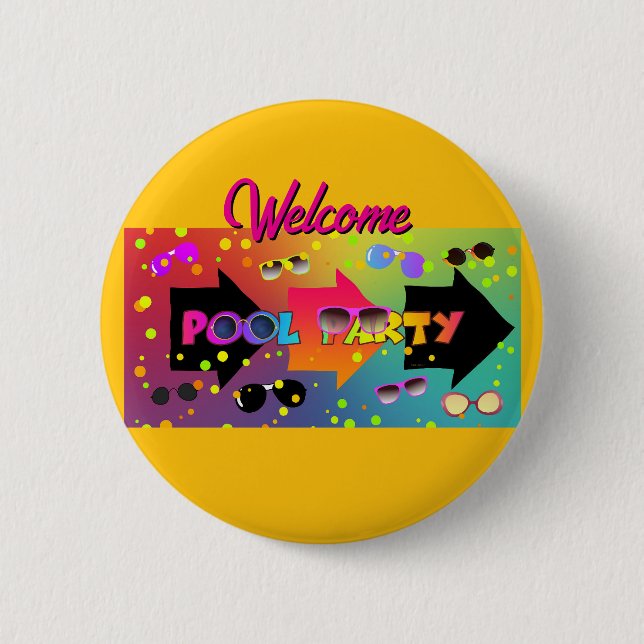 Welcome Pool Party Yellow 2 Inch Round Button (Front)