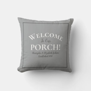Welcome Porch Custom Trendy Grey Calligraphy Chic  Outdoor Pillow