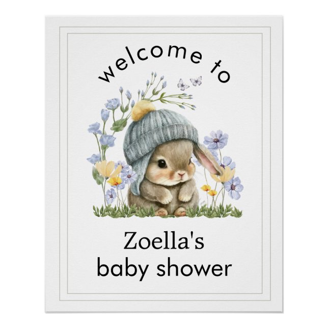 Welcome Poster Baby Shower Simple Cute Bunny (Devant)
