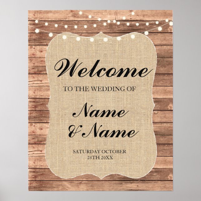 Welcome Poster Burlap Sign Wedding Wood Poster (Front)